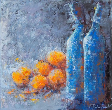 Peinture intitulée "BOUTEILLES BLEUES e…" par Christine Pradier, Œuvre d'art originale, Acrylique