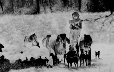 Painting titled "The Shepherd Boy" by Prakash Mena, Original Artwork, Acrylic Mounted on Wood Stretcher frame