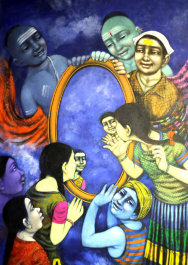 Картина под названием "The Mirror" - Pramod Apet, Подлинное произведение искусства, Акрил