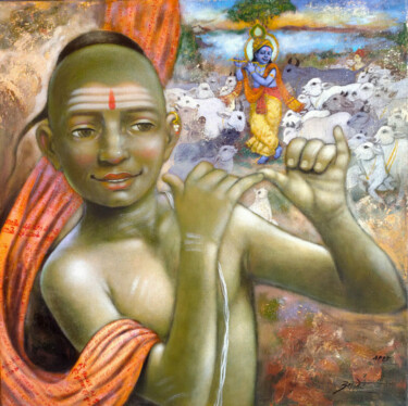 Schilderij getiteld "Musician" door Pramod Apet, Origineel Kunstwerk, Acryl