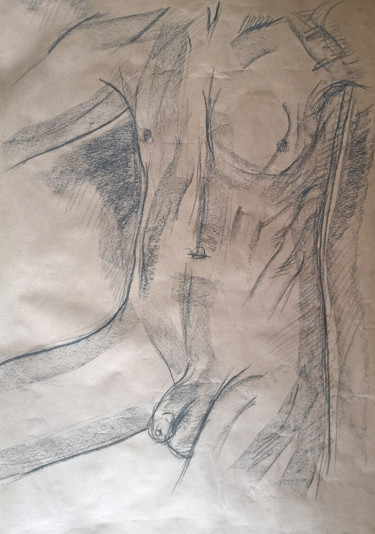 Drawing titled "Body study of male…" by Rita Pranca, Original Artwork, Chalk