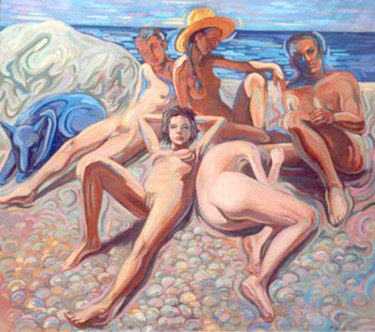Peinture intitulée "At the beach" par Rita Pranca, Œuvre d'art originale, Huile