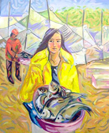 Peinture intitulée "Daughter of the fis…" par Rita Pranca, Œuvre d'art originale, Huile