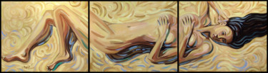 Peinture intitulée "Lying at sand" par Rita Pranca, Œuvre d'art originale, Huile
