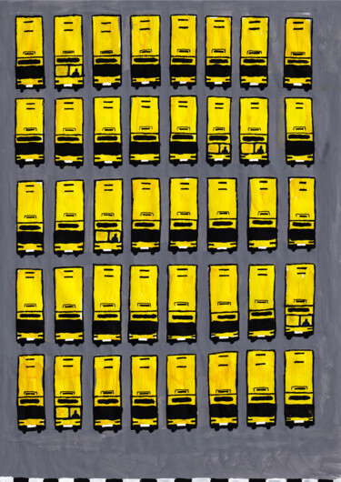 Yellow buses Peinture intitulée "Yellow buses" par Volha Prankevich, Œuvre d'art originale, Acrylique