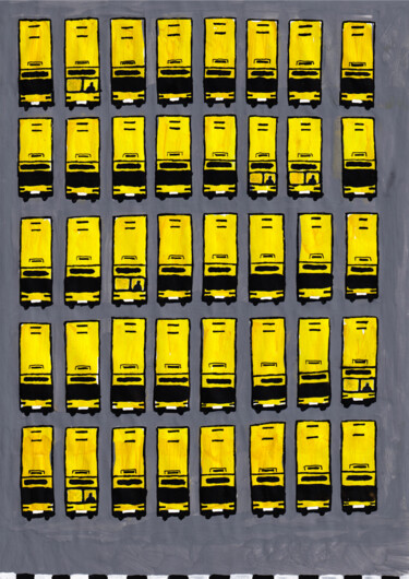 Painting titled "Yellow buses" by Volha Prankevich, Original Artwork, Acrylic