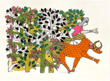 "A woman is riding b…" başlıklı Tablo Prasad Singh Kushram tarafından, Orijinal sanat, Akrilik