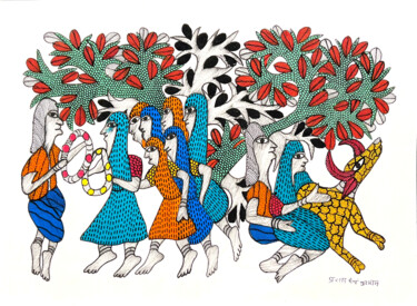 Malerei mit dem Titel "The Wedding Story 4" von Prasad Singh Kushram, Original-Kunstwerk, Acryl
