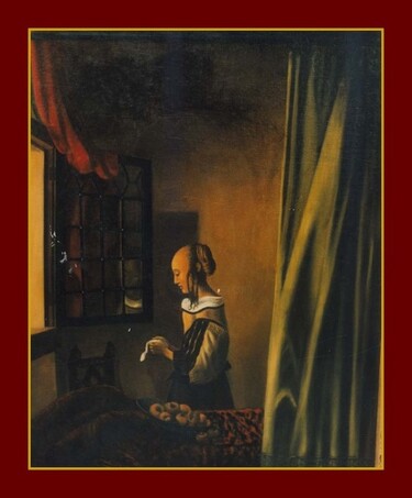 Painting titled "Woman reading a let…" by Mprasanna Kumar, Original Artwork, Oil