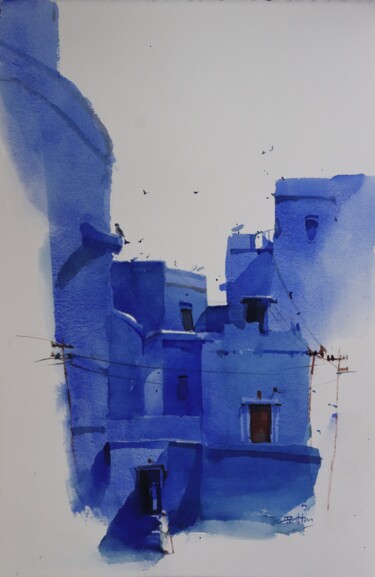 On a different plane, Jodhpur blues Peinture intitulée "On a different plan…" par Prashant Prabhu, Œuvre d'art originale, Aquarelle