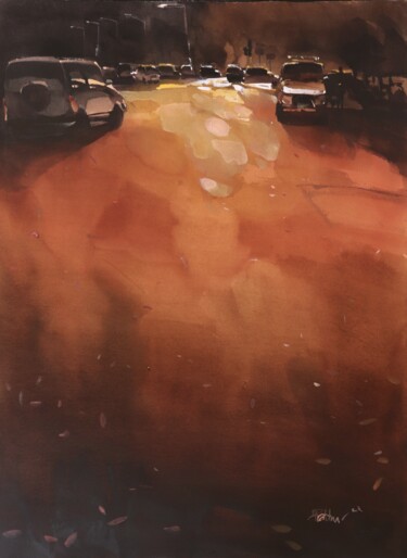 Peinture intitulée "Winter evening, sun…" par Prashant Prabhu, Œuvre d'art originale, Aquarelle