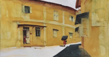 Painting titled "Heritage warmth" by Prashant Prabhu, Original Artwork, Watercolor