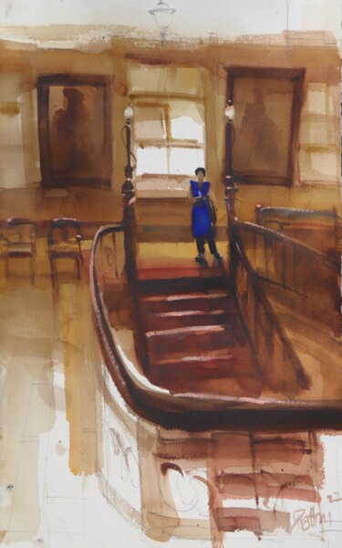 Pintura intitulada "Stairs to the times…" por Prashant Prabhu, Obras de arte originais, Aquarela