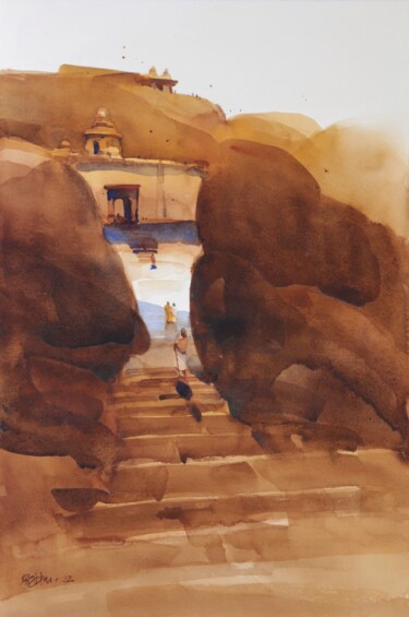 Painting titled "Step towards light…" by Prashant Prabhu, Original Artwork, Watercolor