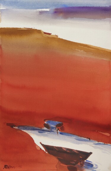 Schilderij getiteld "Mooring in earth re…" door Prashant Prabhu, Origineel Kunstwerk, Aquarel