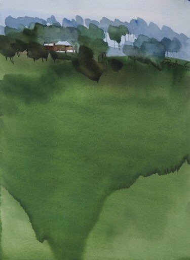 Painting titled "Green piece 2" by Prashant Prabhu, Original Artwork, Watercolor