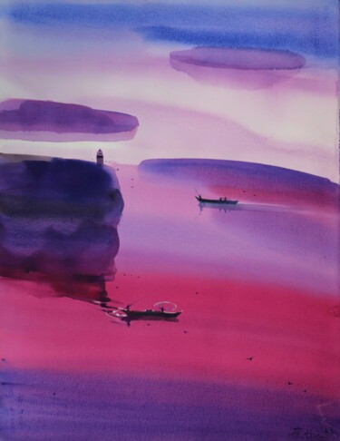 Painting titled "Gently flow into th…" by Prashant Prabhu, Original Artwork, Watercolor