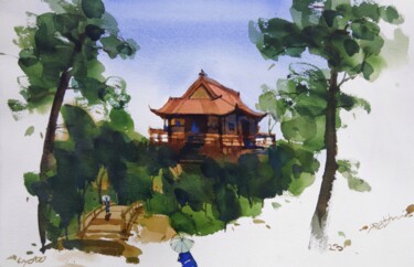 Peinture intitulée "HIS house in enchan…" par Prashant Prabhu, Œuvre d'art originale, Aquarelle
