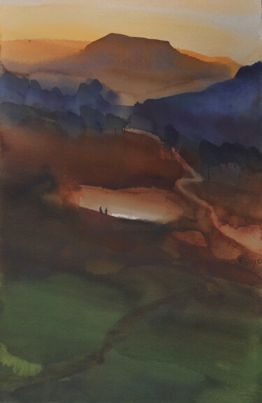 Malerei mit dem Titel "Song of an evening" von Prashant Prabhu, Original-Kunstwerk, Aquarell