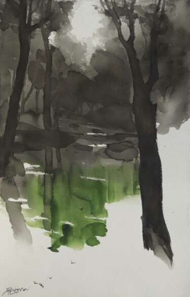 Картина под названием "Green woods  in ref…" - Prashant Prabhu, Подлинное произведение искусства, Акварель