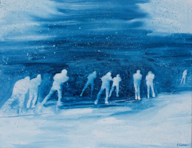 Schilderij getiteld "Skaters" door Gregor Pratneker, Origineel Kunstwerk, Olie