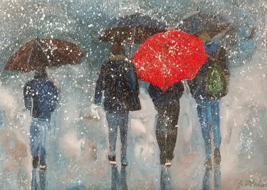 Peinture intitulée "Red umbrella" par Gregor Pratneker, Œuvre d'art originale, Huile