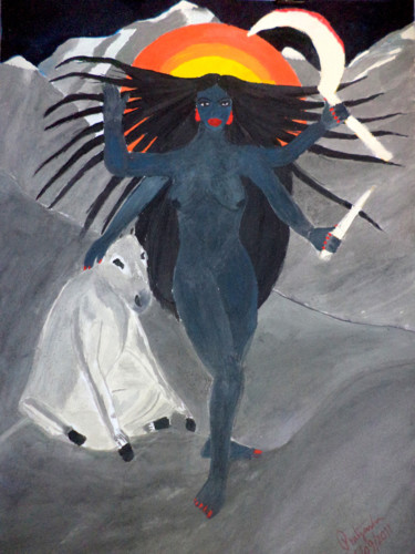 Painting titled "Kaalraatri" by Pratyasha, Original Artwork, Oil