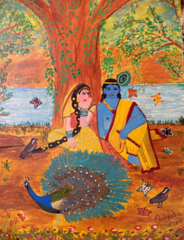 Painting titled "Radha-Krishna" by Pratyasha, Original Artwork, Oil