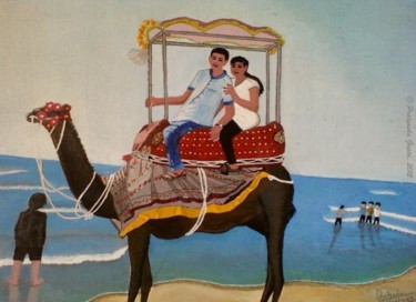 Painting titled "Couple on camel" by Pratyasha, Original Artwork, Oil