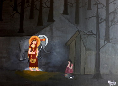 Painting titled "Deepavali Night: Wa…" by Pratyasha, Original Artwork, Oil
