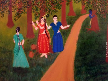 Painting titled "Radha Playing Krish…" by Pratyasha, Original Artwork, Oil