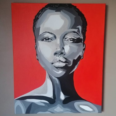 Painting titled "Portrait colorful" by Precillia Martin, Original Artwork, Acrylic Mounted on Wood Stretcher frame