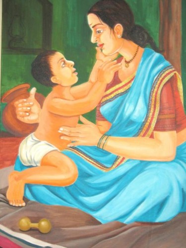 Painting titled "mother" by Preeti Chavan, Original Artwork, Oil
