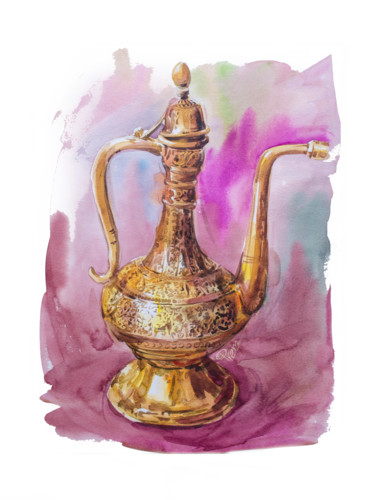 Schilderij getiteld "Dallah, Arab tradit…" door Prem Chokli, Origineel Kunstwerk, Aquarel