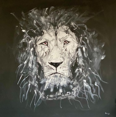 Peinture intitulée "Black & White Lion" par Xav Premier, Œuvre d'art originale, Acrylique