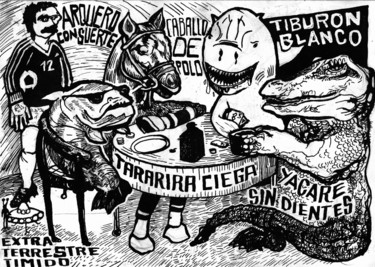 Zeichnungen mit dem Titel "Reunion de amigos -…" von Juan Britos, Original-Kunstwerk, Tinte