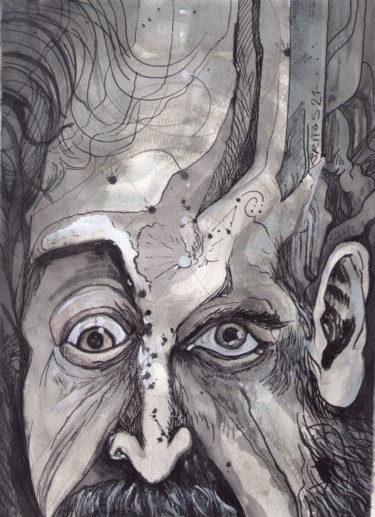 Drawing titled "Autorretrato" by Juan Britos, Original Artwork, Ink