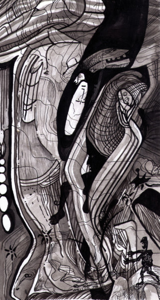 Drawing titled "Sueño tormentoso" by Juan Britos, Original Artwork, Ink