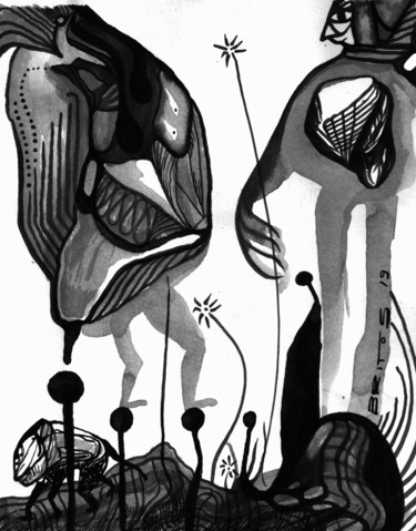 Dibujo titulada "Caminando sobre esf…" por Juan Britos, Obra de arte original, Tinta