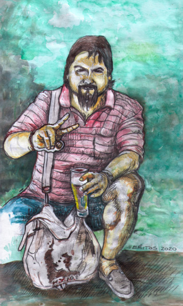 Desenho intitulada "Retrato de Renzo Os…" por Juan Britos, Obras de arte originais, Aquarela