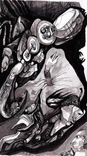 Dibujo titulada "Paseo nocturno psic…" por Juan Britos, Obra de arte original, Tinta