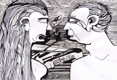 Zeichnungen mit dem Titel "Conexion" von Juan Britos, Original-Kunstwerk, Tinte