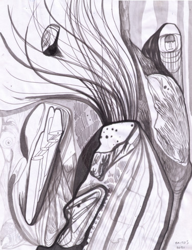 Dibujo titulada "Tormenta rocosa" por Juan Britos, Obra de arte original, Tinta