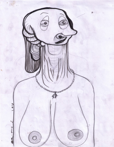 Drawing titled "Mujer anarquista" by Juan Britos, Original Artwork, Pencil