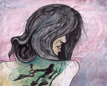 Pittura intitolato "Mujer de espalda" da Juan Britos, Opera d'arte originale, Acquarello