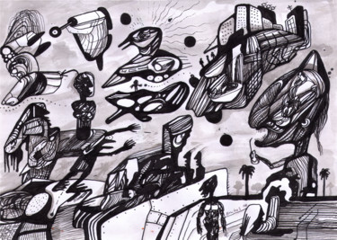 Dibujo titulada "Futura urbanidad" por Juan Britos, Obra de arte original, Tinta