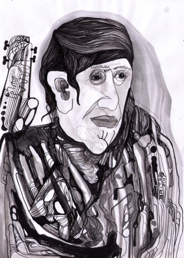 Dibujo titulada "El músico" por Juan Britos, Obra de arte original, Tinta