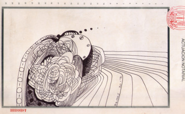 Dibujo titulada "Paisaje Espacial" por Juan Britos, Obra de arte original, Tinta