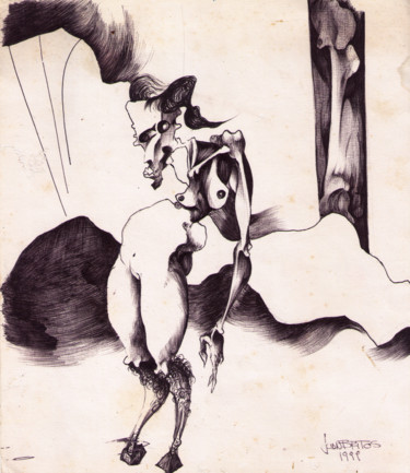 Dibujo titulada "La chiva" por Juan Britos, Obra de arte original, Bolígrafo