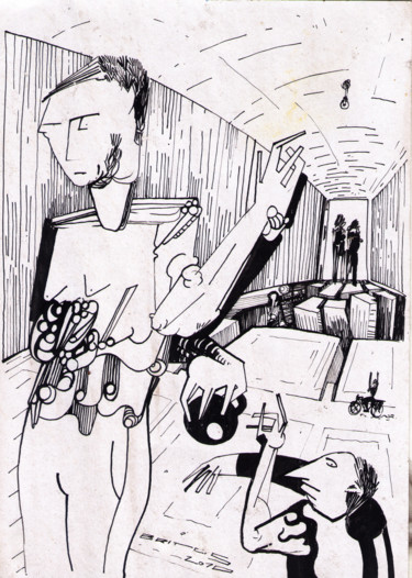 Dibujo titulada "Habitaciones del pa…" por Juan Britos, Obra de arte original, Tinta